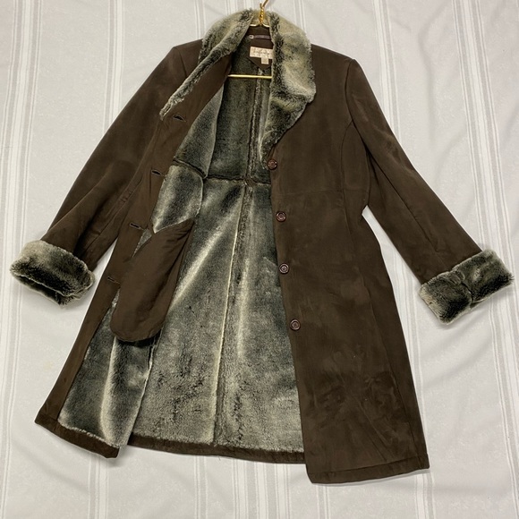 Jones New York Long Faux Suede Jacket with Faux Fur Collar Size M - Picture 8 of 10